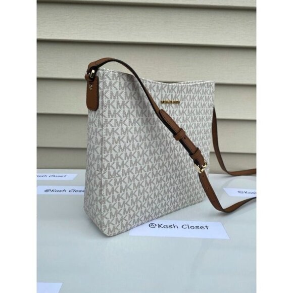 Michael Kors crossbody messenger bag large jet set MK signature purse vanilla - Picture 3 of 10